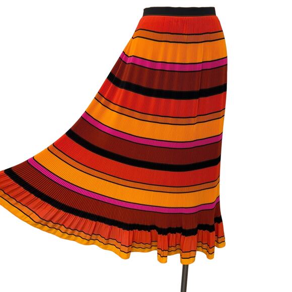 J. Crew Straight-Pleat Skirt Multicolor Striped Midi Flounce Hem | Size 4 NWT - Picture 1 of 9